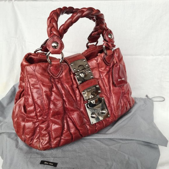 Miu Miu Handbags - Miu Miu Matelassé Burgundy leather hobo handbag